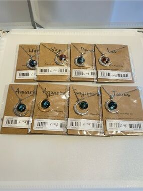 Zodiac Crescent Moon Necklace 8 Piece Bundle